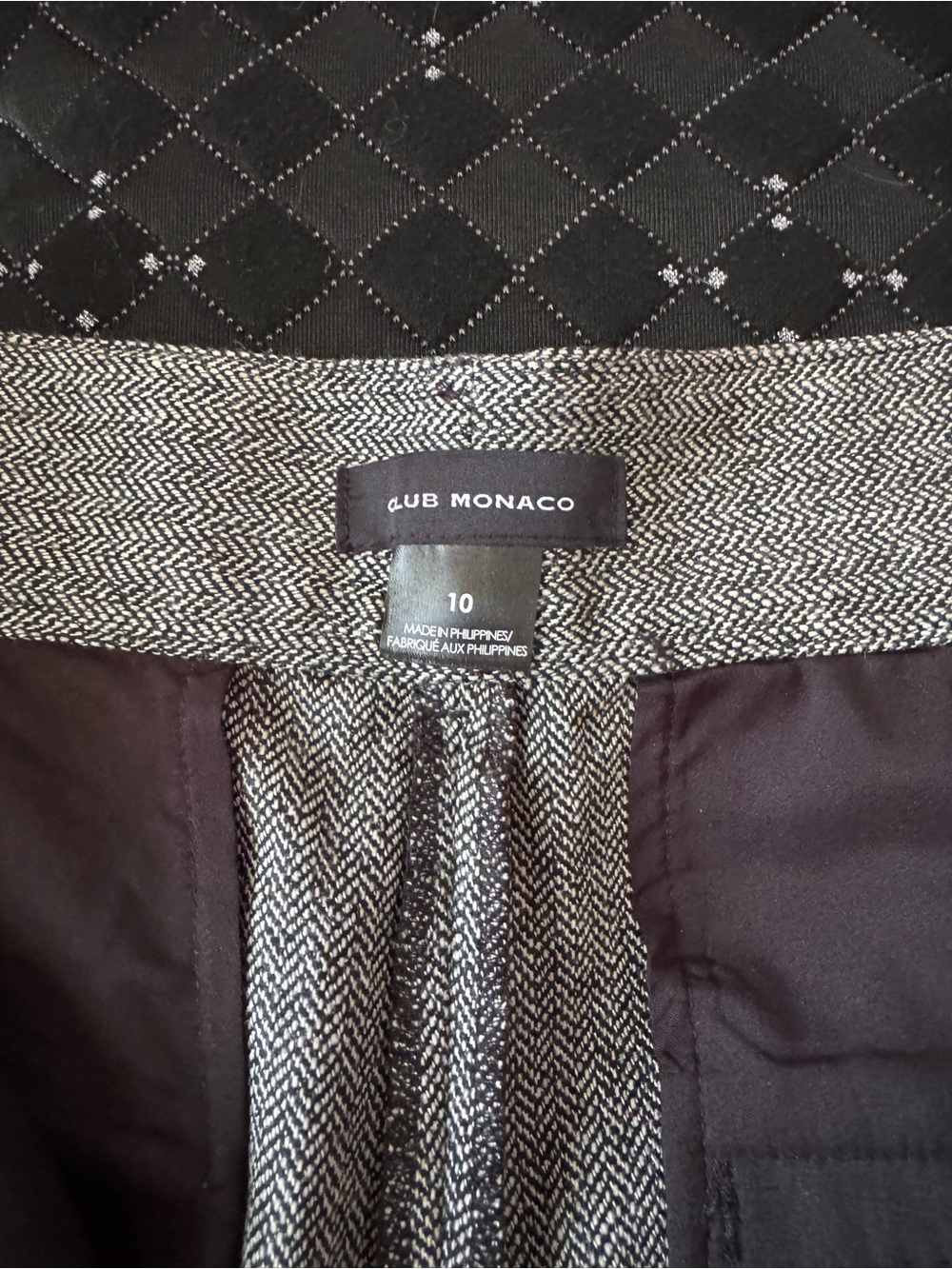 Club Monaco High-Waisted Straight-Leg Gray Houndstooth Pants with Belt - Picture 4 of 6